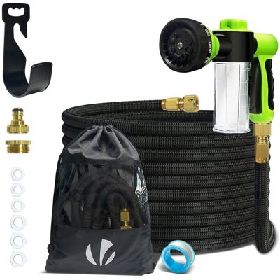 VOUNOT Flexible Garden Hose 50FT, 8 Modes with Soap Dispenser Black VOUNOT Flexible Garden Hose 50FT, 8 Modes with Soap Dispenser Black