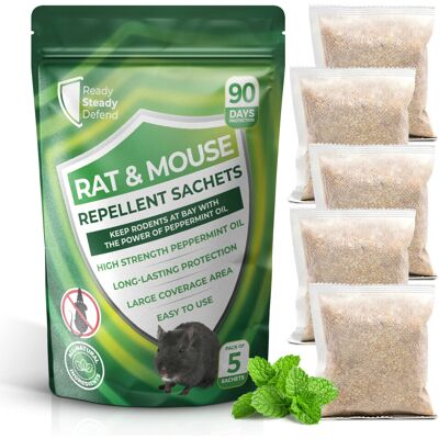 READY STEADY DEFEND Rat & Mouse Repellent Sachets (Pack of 5) High Strength, All Natural Peppermint READY STEADY DEFEND Rat & Mouse Repellent Sachets (Pack of 5) High Strength, All Natural Peppermint