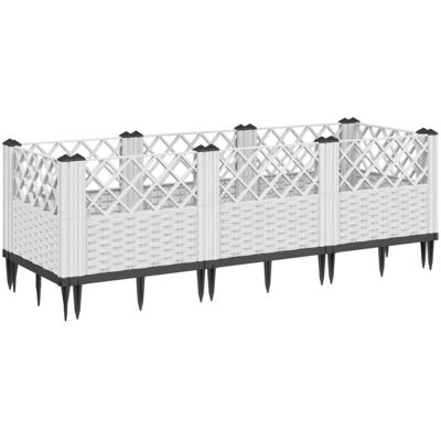 vidaXL White Planter Box with Ground Spikes - Garden Outdoor Decor vidaXL White Planter Box with Ground Spikes - Garden Outdoor Decor