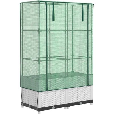 vidaXL Raised Bed with Greenhouse Cover Rattan Look Plant Box Garden Planter - Raised Bed with Greenhouse Cover vidaXL Raised Bed with Greenhouse Cover Rattan Look Plant Box Garden Planter - Raised Bed with Greenhouse Cover