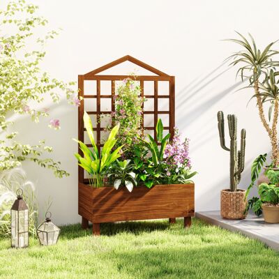 Outsunny Wooden Garden Planters with Trellis for Vine Climbing Plants Brown Outsunny Wooden Garden Planters with Trellis for Vine Climbing Plants Brown