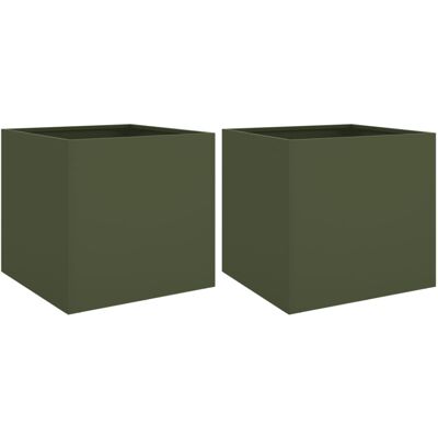 vidaXL Olive Green Steel 42x40x39 cm Garden Planter Set - Raised Bed, 2 pcs vidaXL Olive Green Steel 42x40x39 cm Garden Planter Set - Raised Bed, 2 pcs