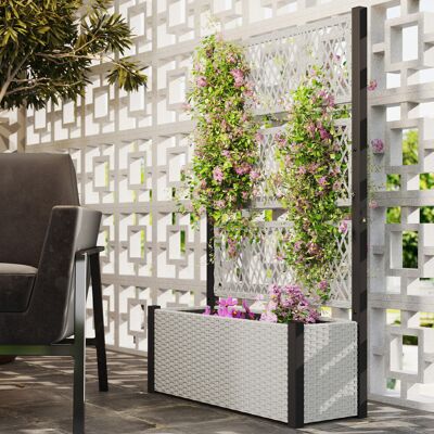 Outsunny Garden Planter Box with Trellis, Rattan Raised Bed, Mixed-grey Outsunny Garden Planter Box with Trellis, Rattan Raised Bed, Mixed-grey