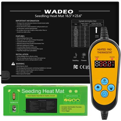 WADEO Large Heat Mat for Plants 60 X 42cm, 50W Seedling Heat Mat with Thermostat WADEO Large Heat Mat for Plants 60 X 42cm, 50W Seedling Heat Mat with Thermostat