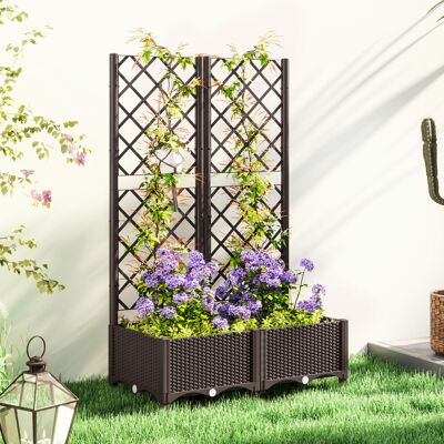 Outsunny Plastic Planter Box with Trellis, Vegetable Planter w/ Drain Plugs Outsunny Plastic Planter Box with Trellis, Vegetable Planter w/ Drain Plugs