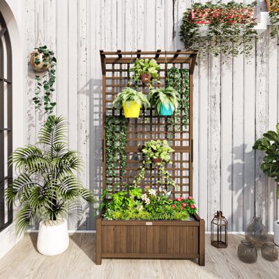 Outsunny - Wood Planter with Trellis - Brown - Planter Box Outsunny - Wood Planter with Trellis - Brown - Planter Box
