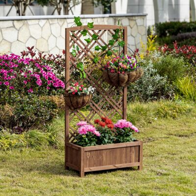 Outsunny Wooden Planter with Trellis, Raised Bed for Garden, Brown Outsunny Wooden Planter with Trellis, Raised Bed for Garden, Brown