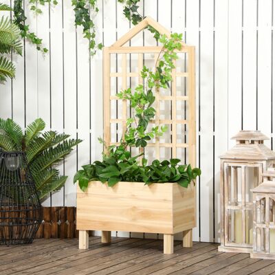 Outsunny Wooden Garden Planters with Trellis for Vine Climbing Plants, Natural Outsunny Wooden Garden Planters with Trellis for Vine Climbing Plants, Natural