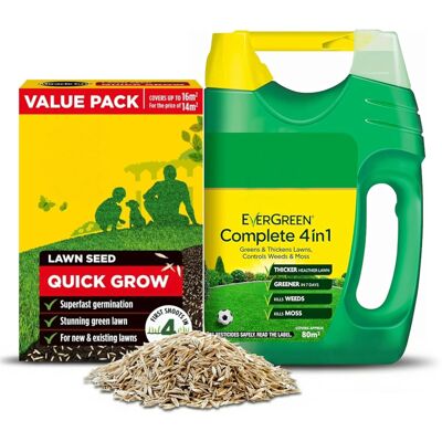 Miracle-Gro Fast Growing Grass Seed Bundle - Miracle Quick Grow Lawn Seeds 480g 16m2 & Compl Miracle-Gro Fast Growing Grass Seed Bundle - Miracle Quick Grow Lawn Seeds 480g 16m2 & Compl