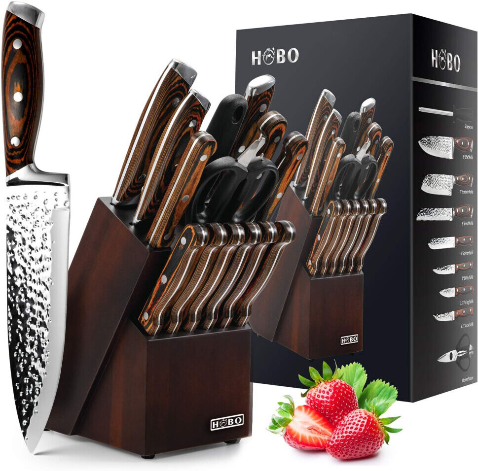 HOBO Knife Sets, 15-Piece Japanese Knife Set Kitchen Knife Set with Block Wooden, HOB