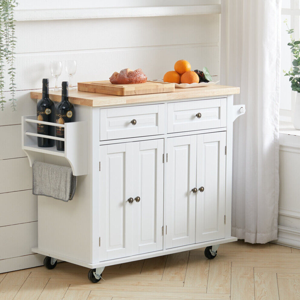 Living And Home Modern Rolling Wooden Kitchen Island Cart with Storage Cabinet