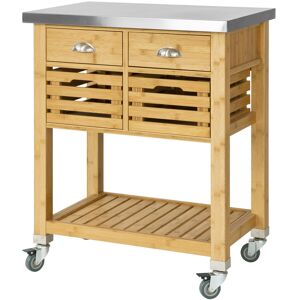 SoBuy FKW40-N Bamboo Kitchen Storage Trolley with Stainless Steel Worktop - 2 Dr SoBuy FKW40-N Bamboo Kitchen Storage Trolley with Stainless Steel Worktop - 2 Dr