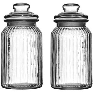 Premier Housewares Set Of 2 Ribbed Glass Storage Jars, Clear, 1300 ml Premier Housewares Set Of 2 Ribbed Glass Storage Jars, Clear, 1300 ml