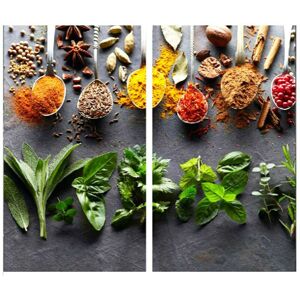 (Spoons & Herbs) GEEZY Set of 2 Glass Chopping Cutting Board Induction Ceramic H (Spoons & Herbs) GEEZY Set of 2 Glass Chopping Cutting Board Induction Ceramic H