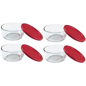 Pyrex Storage 4-Cup Round Dish with Red Plastic Cover, Clear (Case of 4 Containe Pyrex Storage 4-Cup Round Dish with Red Plastic Cover, Clear (Case of 4 Containe