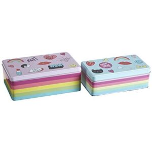 Premier Housewares Kitchen Storage Tin, Rectangular, Multi-Colour, Set of 2 - Fu Premier Housewares Kitchen Storage Tin, Rectangular, Multi-Colour, Set of 2 - Fu