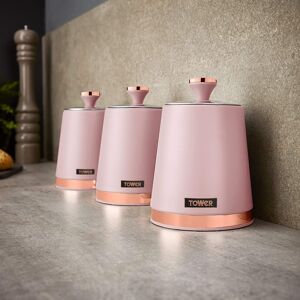 Tower Cavaletto Tea Coffee Sugar Storage Canisters Set in Pink & Rose Gold Tower Cavaletto Tea Coffee Sugar Storage Canisters Set in Pink & Rose Gold