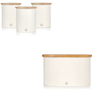 (White) Swan Nordic Bread Bin with Bamboo Chopping Board Lid & Set of 3 Kitchen (White) Swan Nordic Bread Bin with Bamboo Chopping Board Lid & Set of 3 Kitchen
