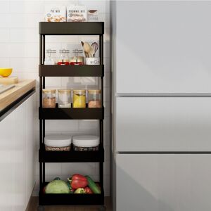 Living And Home (Black, 5 Tiers) Kitchen Trolley Basket Rack Veg Fruit Holder Shelf Living And Home (Black, 5 Tiers) Kitchen Trolley Basket Rack Veg Fruit Holder Shelf