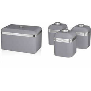 Swan Kitchen Appliance Retro GREY Bread Bin & 3 Canisters Storage Containers Set Swan Kitchen Appliance Retro GREY Bread Bin & 3 Canisters Storage Containers Set