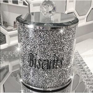 Sparkle BISCUIT JAR TIN CRYSTAL GLASS KITCHEN DIAMOND SPARKLY SILVER CRUSHED Sparkle BISCUIT JAR TIN CRYSTAL GLASS KITCHEN DIAMOND SPARKLY SILVER CRUSHED