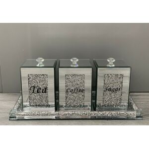Sparkle CRUSHED DIAMOND JARS+TRAY CRYSTAL FILLED TEA COFFEE SUGAR CANISTERS Sparkle CRUSHED DIAMOND JARS+TRAY CRYSTAL FILLED TEA COFFEE SUGAR CANISTERS