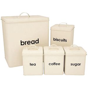Denny International 5-Piece Enamel-Coated Metal Bread Bin & Canister Set - Sugar, Coffee, Tea, Biscu Denny International 5-Piece Enamel-Coated Metal Bread Bin & Canister Set - Sugar, Coffee, Tea, Biscu