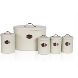 JANOON (Cream) 5pc Kitchen Storage Container Set - Bread Bin + Tea Sugar Coffee Biscuit JANOON (Cream) 5pc Kitchen Storage Container Set - Bread Bin + Tea Sugar Coffee Biscuit