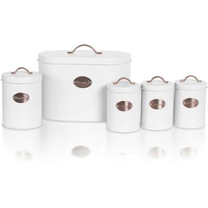 JANOON (White) 5pc Kitchen Storage Container Set - Bread Bin + Tea Sugar Coffee Biscuit JANOON (White) 5pc Kitchen Storage Container Set - Bread Bin + Tea Sugar Coffee Biscuit