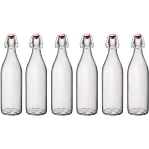 Bormioli Rocco (1L, 6) 1L Clear Glass Swing Flip Top Lid Water Bottle Set Bormioli Rocco (1L, 6) 1L Clear Glass Swing Flip Top Lid Water Bottle Set