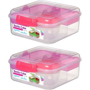 Sistema Bento Cube Pink 1.25L - Set of 2 Lunch Boxes with Movable Compartments, Sistema Bento Cube Pink 1.25L - Set of 2 Lunch Boxes with Movable Compartments,