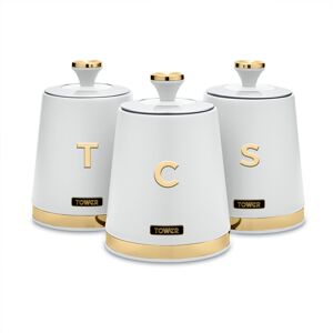 Tower Cavaletto 3-Piece Canister Set, 1.3L Each – Airtight Lids, Optic White & C Tower Cavaletto 3-Piece Canister Set, 1.3L Each – Airtight Lids, Optic White & C