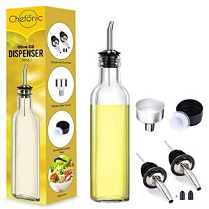 Chefonic Glass Olive oil dispenser 500 ml, with 1 Funnel For Easy Refill, 2 Stainless Ste Chefonic Glass Olive oil dispenser 500 ml, with 1 Funnel For Easy Refill, 2 Stainless Ste
