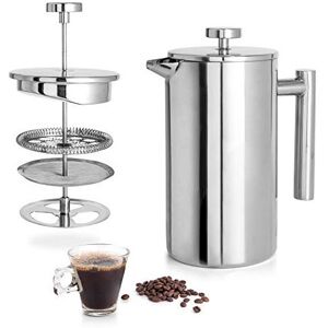 Mixpresso Stainless Steel French Press Coffee Maker 34 Oz 1L Double Wall Metal I Mixpresso Stainless Steel French Press Coffee Maker 34 Oz 1L Double Wall Metal I