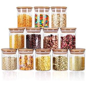 Yibaodan Glass Jars Set 250ml 12 Set Spice Jars with Bamboo Lids Airtight and Labels Smal Yibaodan Glass Jars Set 250ml 12 Set Spice Jars with Bamboo Lids Airtight and Labels Smal