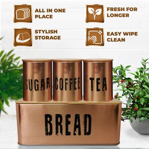 DENNY INT LTD (COPPER) 4pcs Bread Bin Kitchen Set Sealed Tea Coffee Sugar Tins DENNY INT LTD (COPPER) 4pcs Bread Bin Kitchen Set Sealed Tea Coffee Sugar Tins