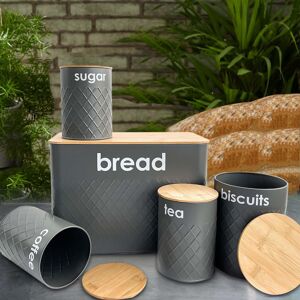 DENNY INT LTD (GREY) 5pc-Kitchen Set Bread Bin Tea Coffee Sugar Tins Biscuit Barrel Sealed Con DENNY INT LTD (GREY) 5pc-Kitchen Set Bread Bin Tea Coffee Sugar Tins Biscuit Barrel Sealed Con