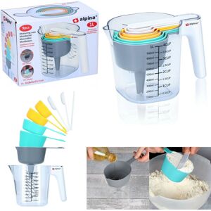 Alpina 9PC Plastic Measuring Jug Set Stackable Measuring Cups Spoons Utensil Alpina 9PC Plastic Measuring Jug Set Stackable Measuring Cups Spoons Utensil
