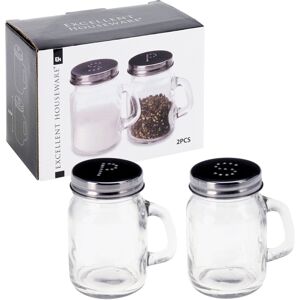 Excellent Houseware Salt and Pepper Shaker Pots Set Glass Dispenser Cruet Mason Jar x2 Excellent Houseware Salt and Pepper Shaker Pots Set Glass Dispenser Cruet Mason Jar x2