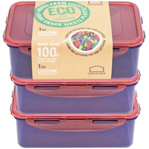 LocknLock Eco Food Container Set 1L Rectangular Lunch Storage Box - Pack of 3 LocknLock Eco Food Container Set 1L Rectangular Lunch Storage Box - Pack of 3