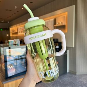 CLOSKYE (Green) Clear Water Bottle With Handle And Straw, Large Capacity Water Cup With CLOSKYE (Green) Clear Water Bottle With Handle And Straw, Large Capacity Water Cup With