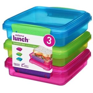 Sistema Lunch Sandwich Box, 450 ml - Assorted Colours, Pack of 3 Sistema Lunch Sandwich Box, 450 ml - Assorted Colours, Pack of 3