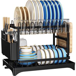 Unbranded 2 Tier Dish Drainer Rack with Drip Tray Cutlery Holder Plate Rack Kitchen Sink Unbranded 2 Tier Dish Drainer Rack with Drip Tray Cutlery Holder Plate Rack Kitchen Sink