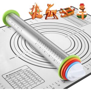 Vinoil Rolling Pin and Silicone Baking Pastry Mat Set, Smooth Non Stick Stainless Steel Vinoil Rolling Pin and Silicone Baking Pastry Mat Set, Smooth Non Stick Stainless Steel