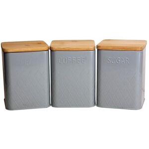 Apollo Canister Set of 3 Square Bamboo Lids Grey Airtight Metal Base Kitchen Storage Apollo Canister Set of 3 Square Bamboo Lids Grey Airtight Metal Base Kitchen Storage
