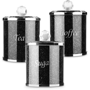 Unbranded 3pcs Black Sugar Canisters Glass Crushed Diamond Tea Coffee Storage Unbranded 3pcs Black Sugar Canisters Glass Crushed Diamond Tea Coffee Storage
