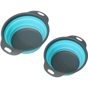 GreenZech (Blue) 2Pcs Set Collapsible Foldable Silicone Drain Colander Fruit Vegetable Str GreenZech (Blue) 2Pcs Set Collapsible Foldable Silicone Drain Colander Fruit Vegetable Str