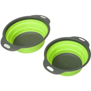 GreenZech (Green) 2Pcs Set Collapsible Foldable Silicone Drain Colander Fruit Vegetable St GreenZech (Green) 2Pcs Set Collapsible Foldable Silicone Drain Colander Fruit Vegetable St
