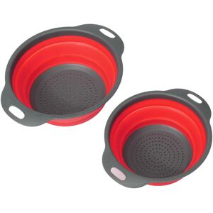 GreenZech (Red) 2Pcs Set Collapsible Foldable Silicone Drain Colander Fruit Vegetable Stra GreenZech (Red) 2Pcs Set Collapsible Foldable Silicone Drain Colander Fruit Vegetable Stra