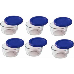 Pyrex Storage 1 Cup Round Dish Clear with Blue Lid Pack of 6 Containers Pyrex Storage 1 Cup Round Dish Clear with Blue Lid Pack of 6 Containers
